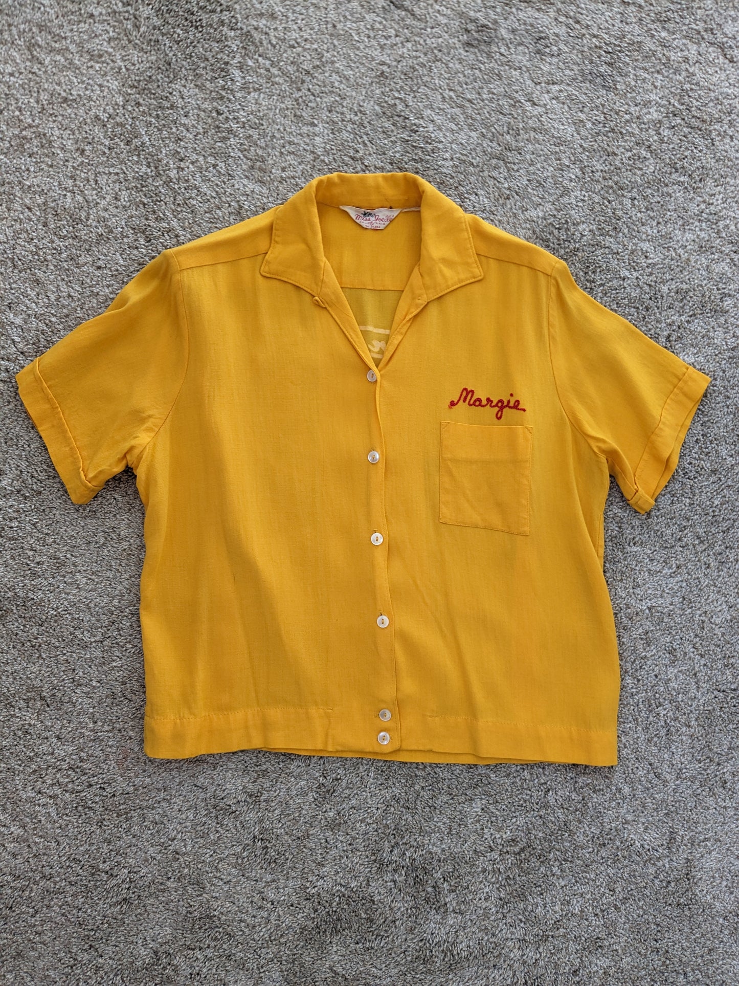 1950s goldenrod chain stitch bowling shirt