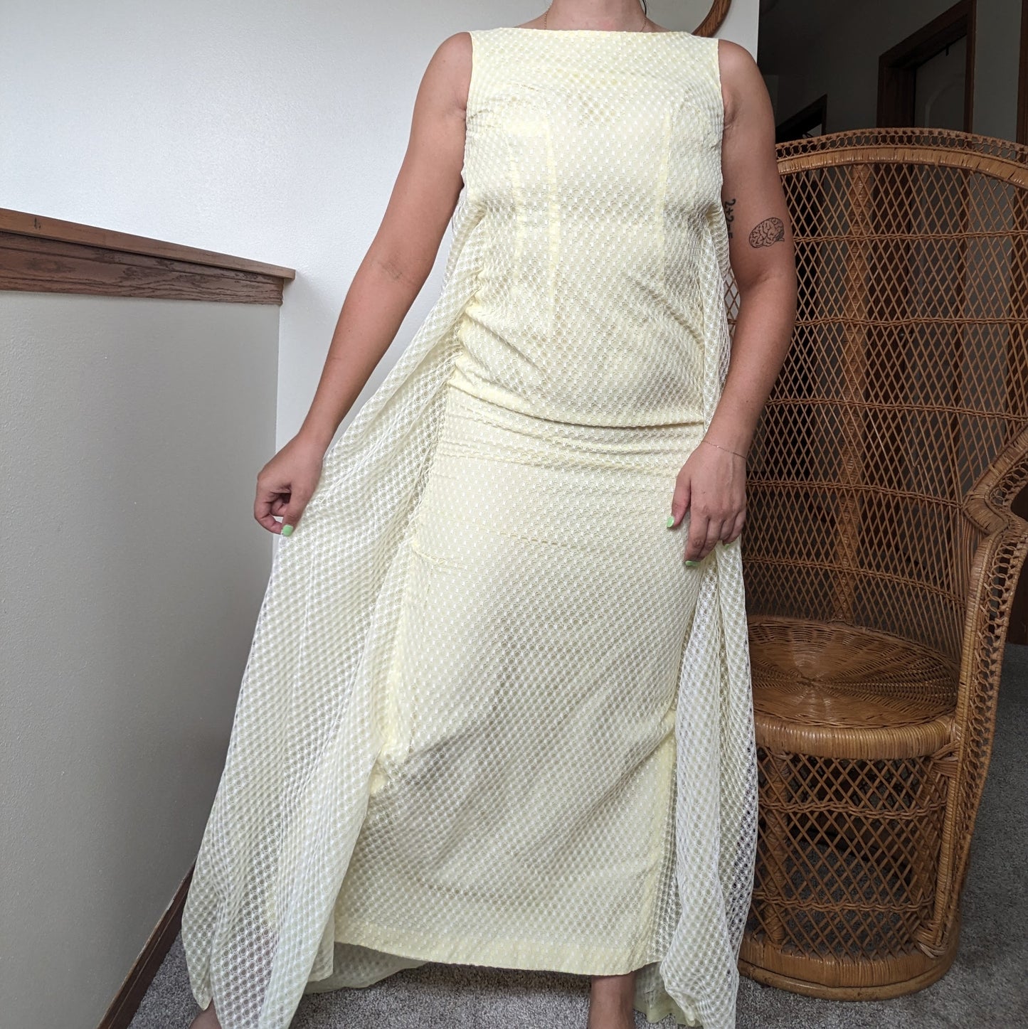 1960s union made pale yellow cape dress