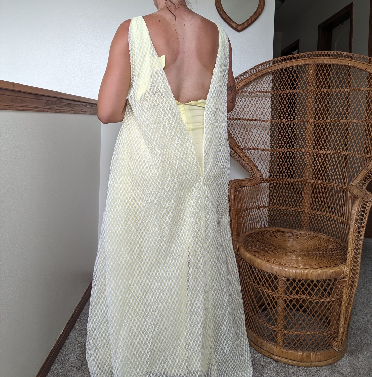 1960s union made pale yellow cape dress