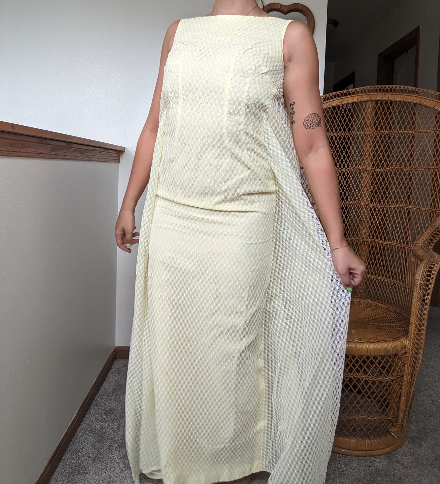 1960s union made pale yellow cape dress