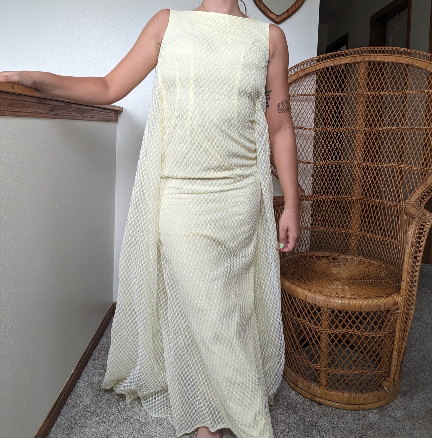 1960s union made pale yellow cape dress