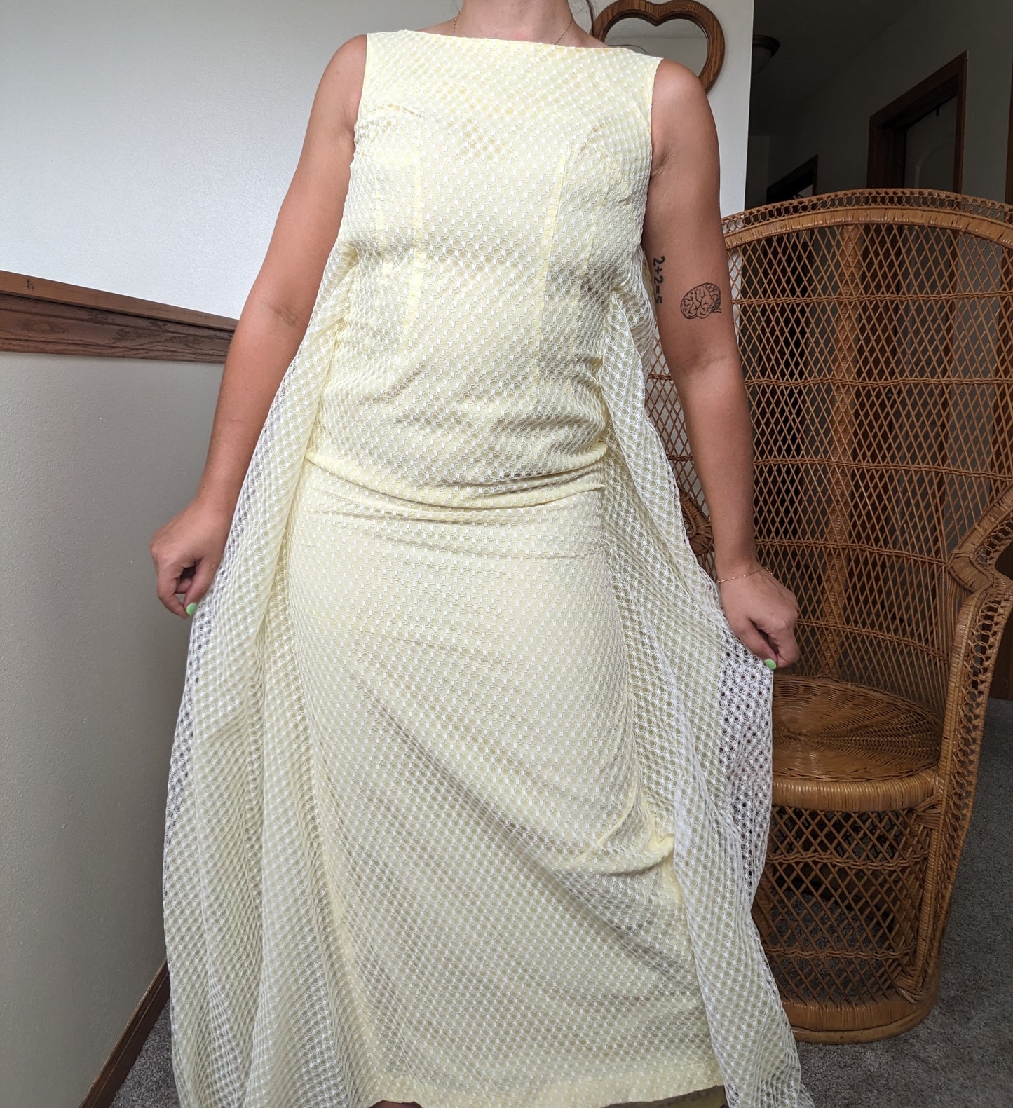 1960s union made pale yellow cape dress