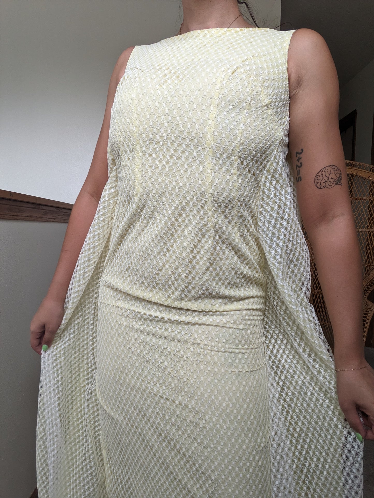 1960s union made pale yellow cape dress