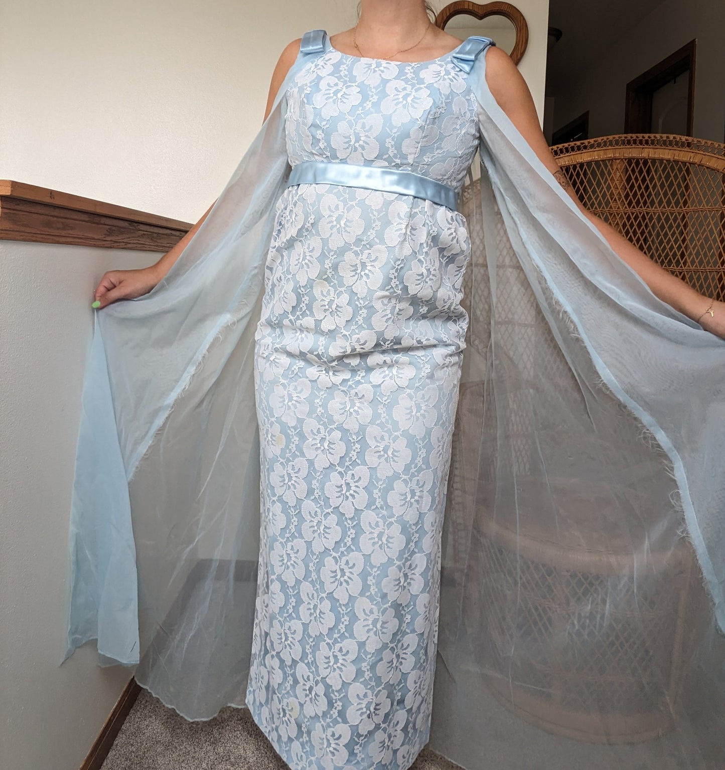 1960s powder blue lace dress with cape