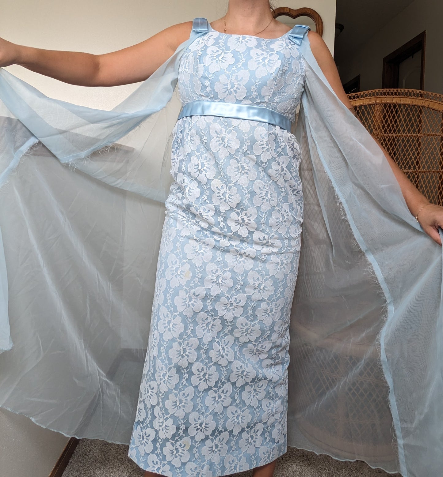 1960s powder blue lace dress with cape