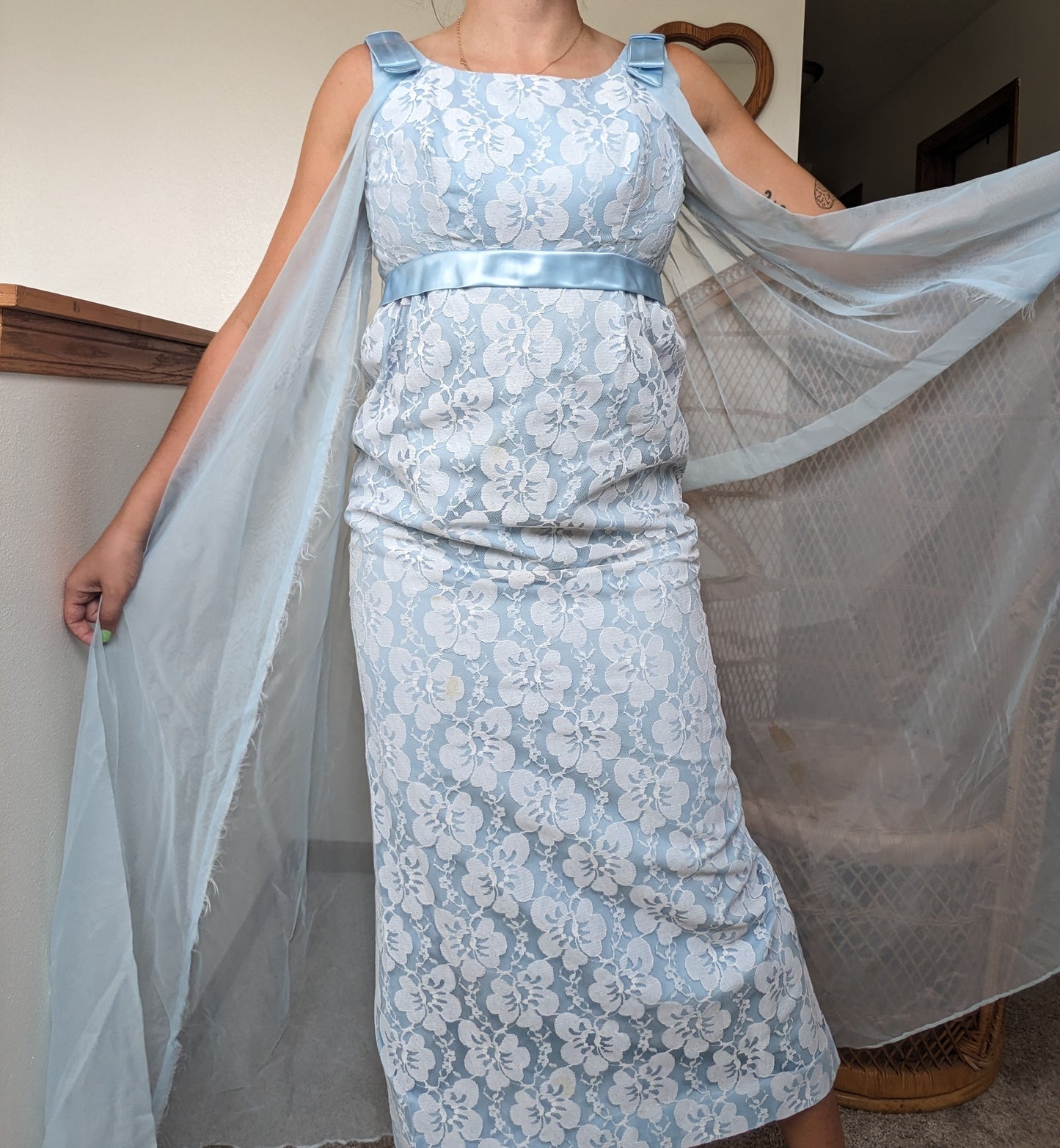 1960s powder blue lace dress with cape