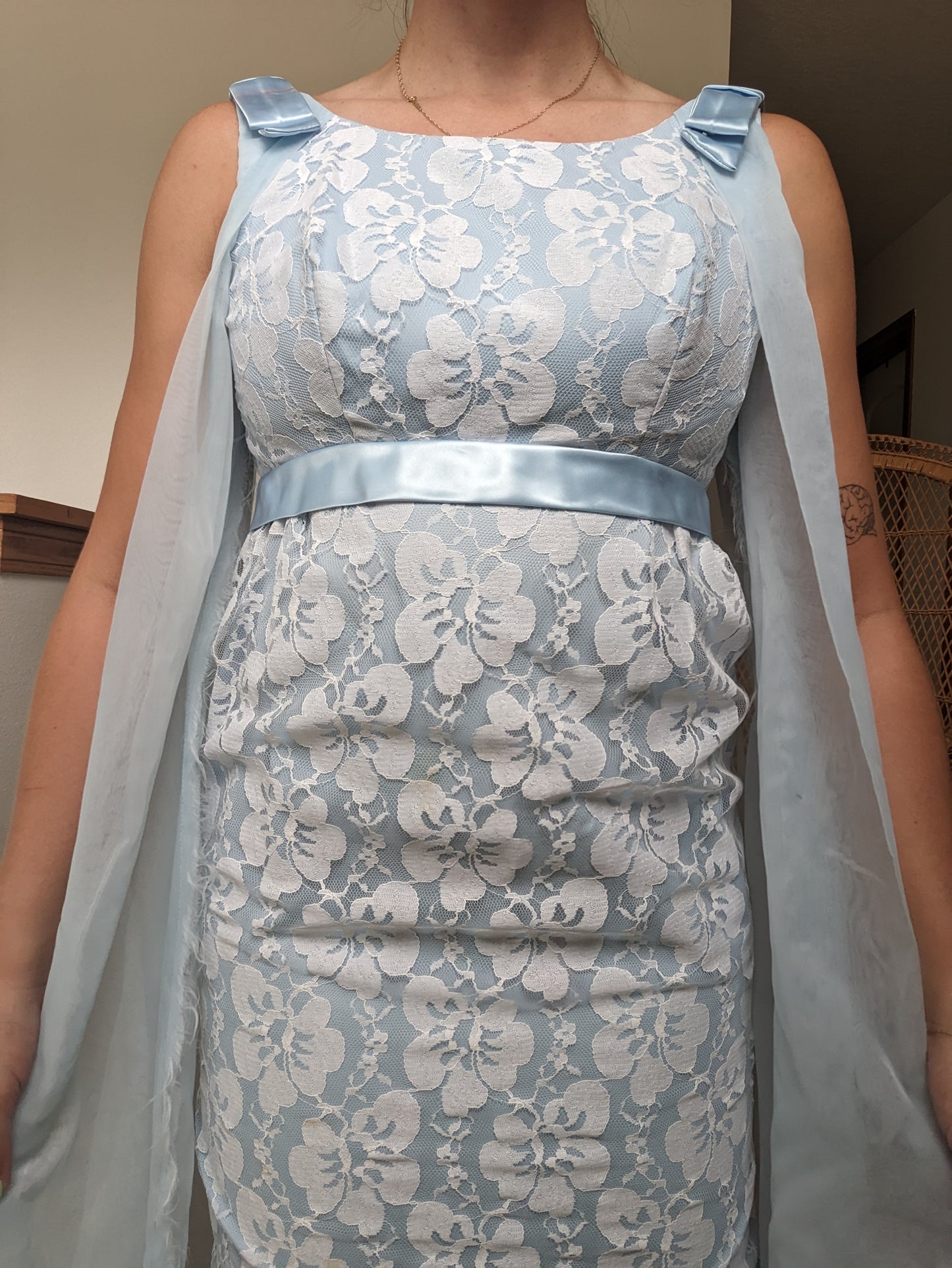 1960s powder blue lace dress with cape