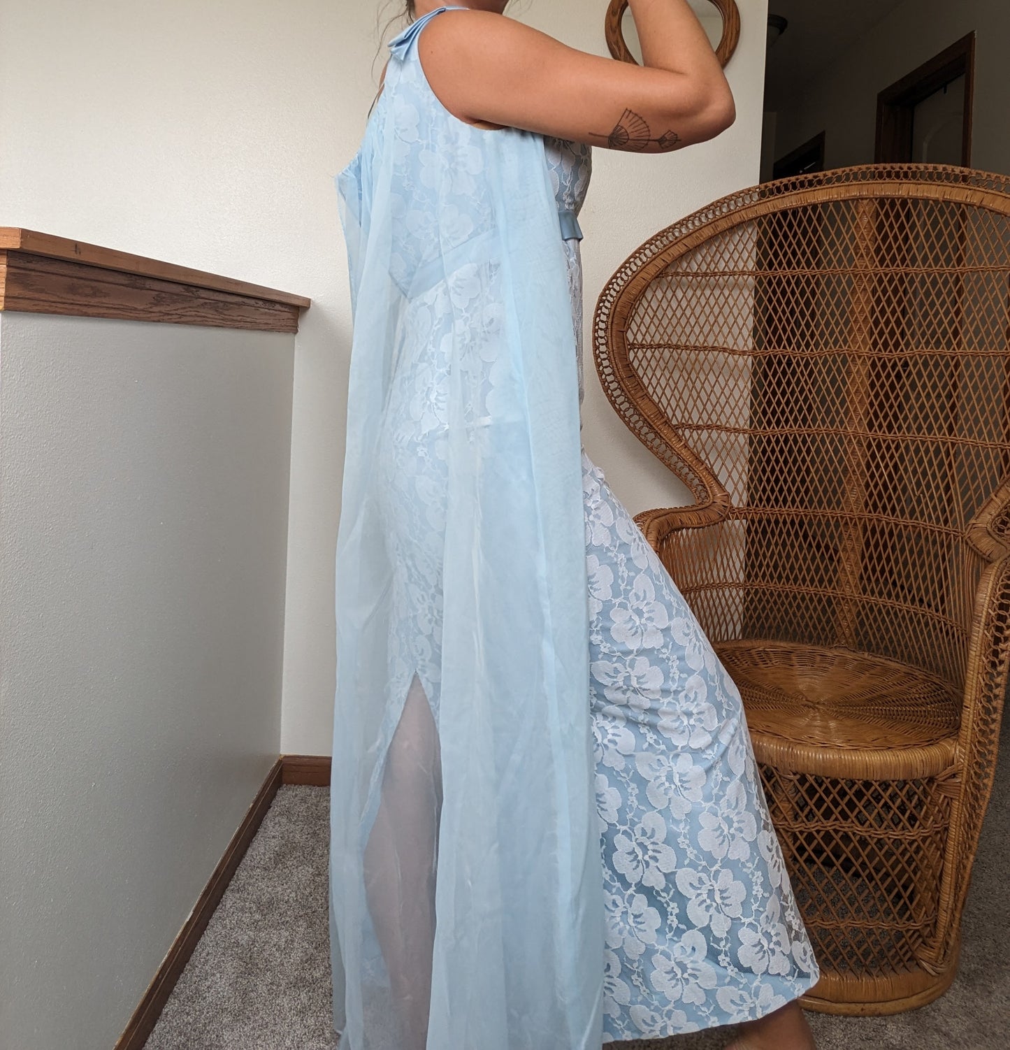 1960s powder blue lace dress with cape