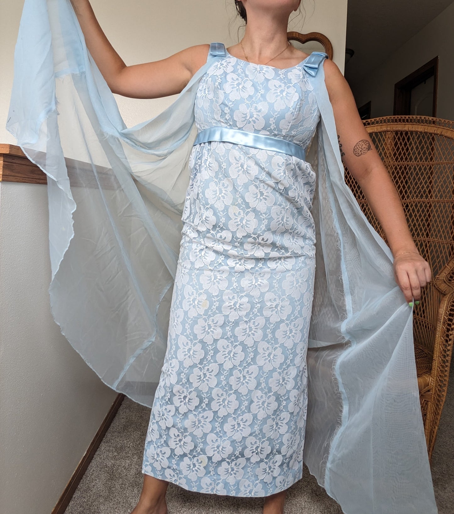 1960s powder blue lace dress with cape