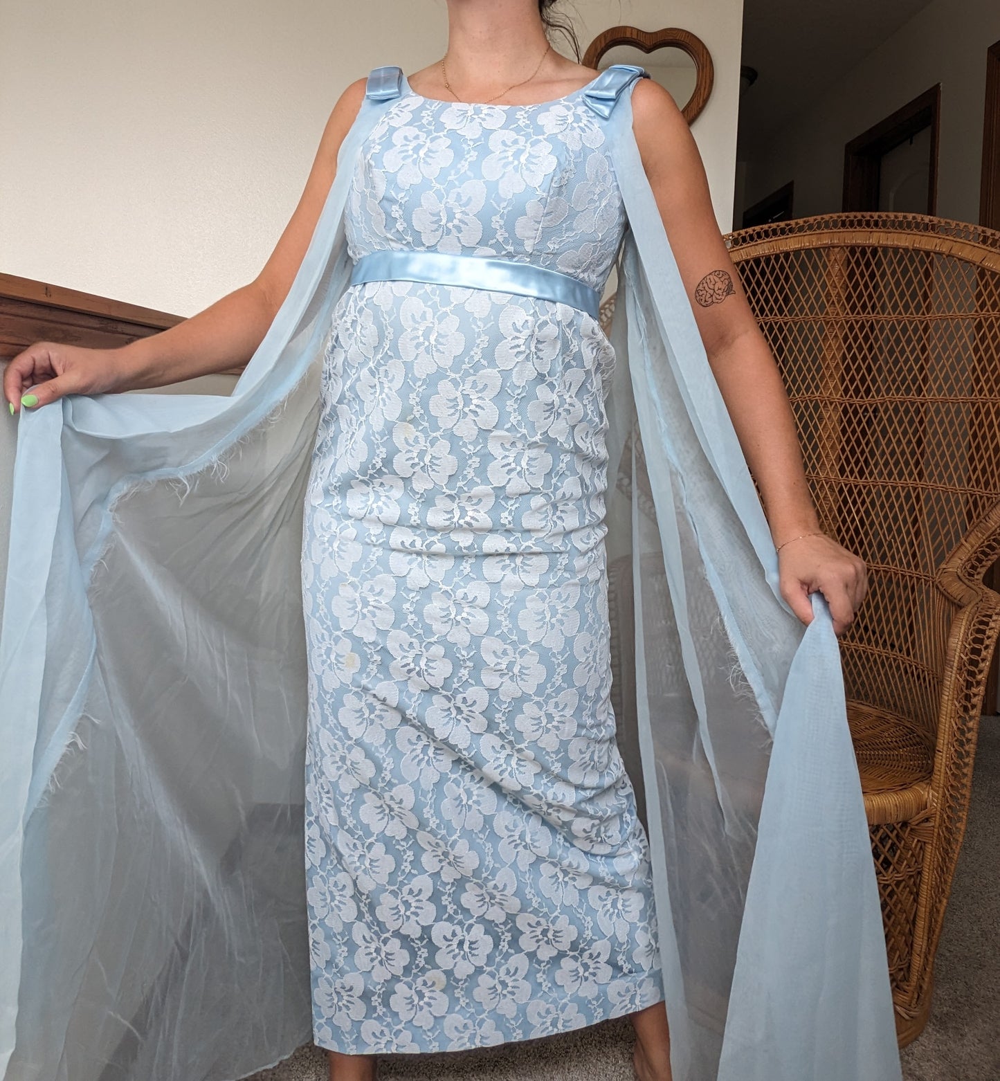 1960s powder blue lace dress with cape