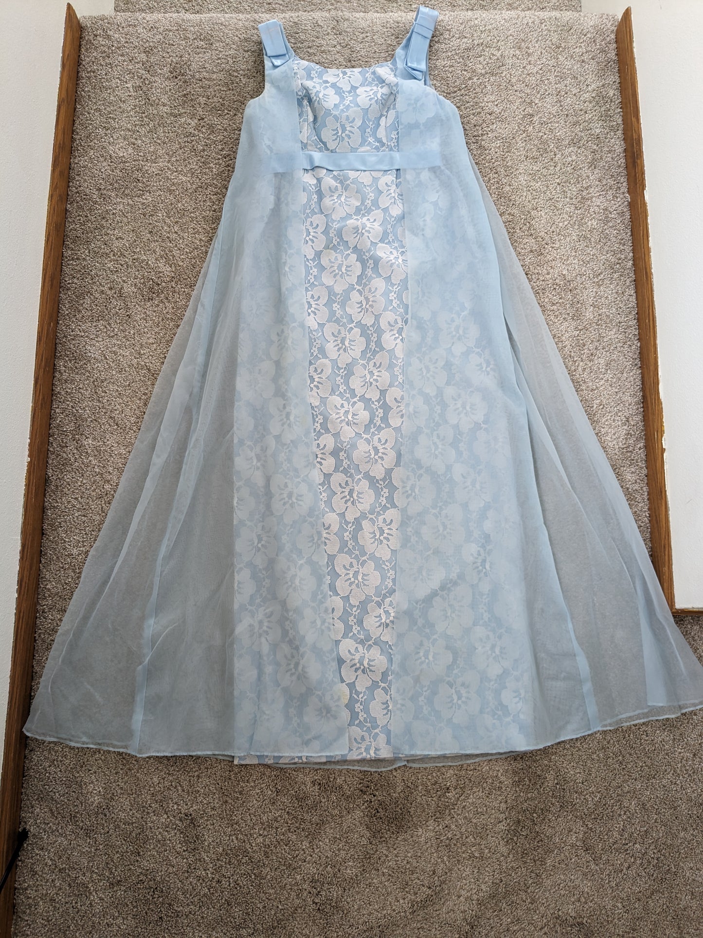 1960s powder blue lace dress with cape