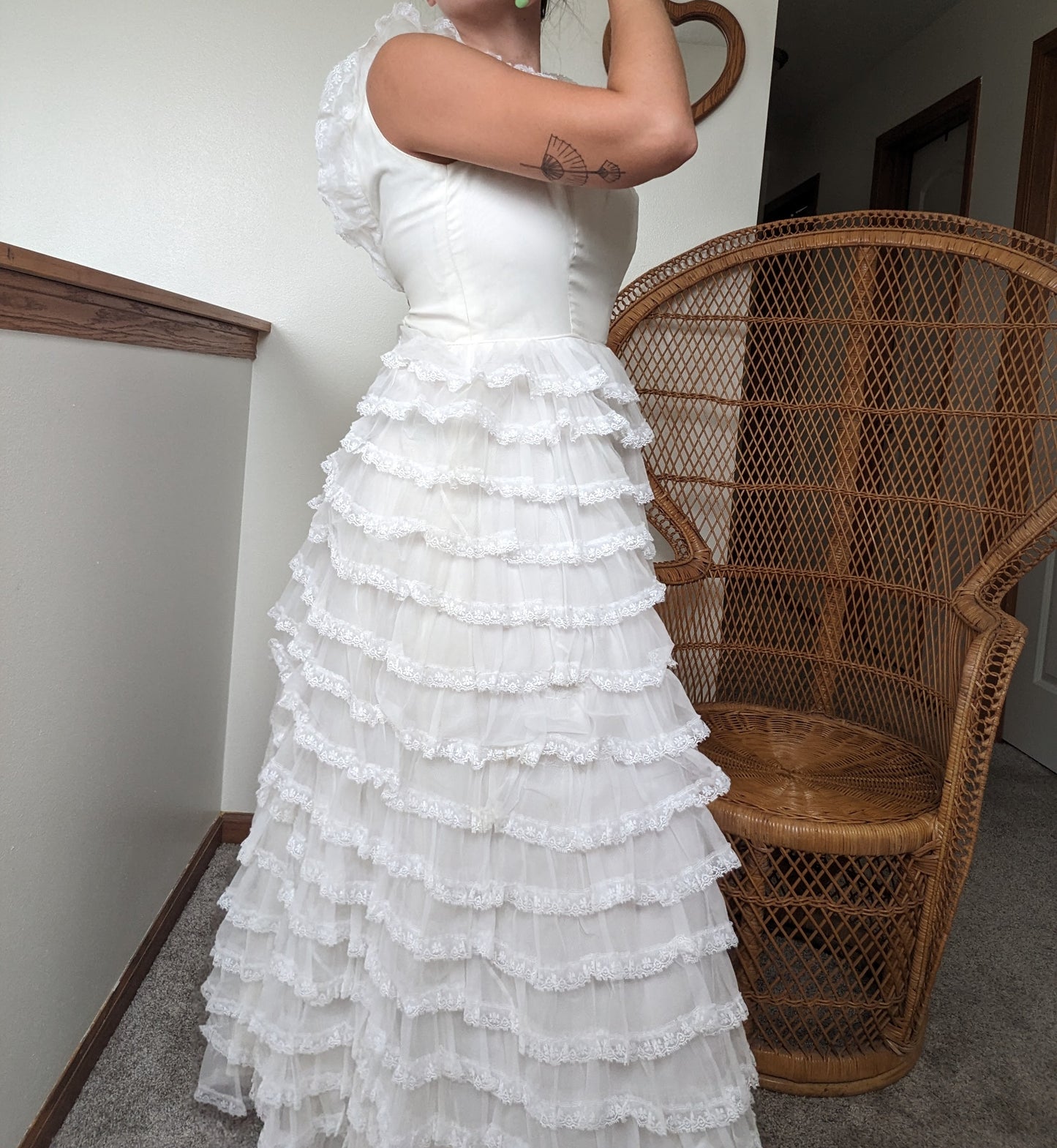 1960s tiered lace ruffle wedding gown