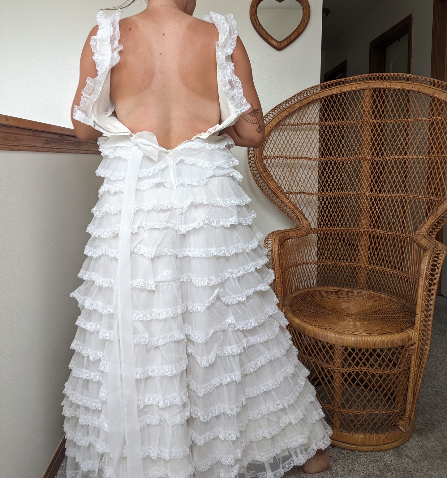 1960s tiered lace ruffle wedding gown