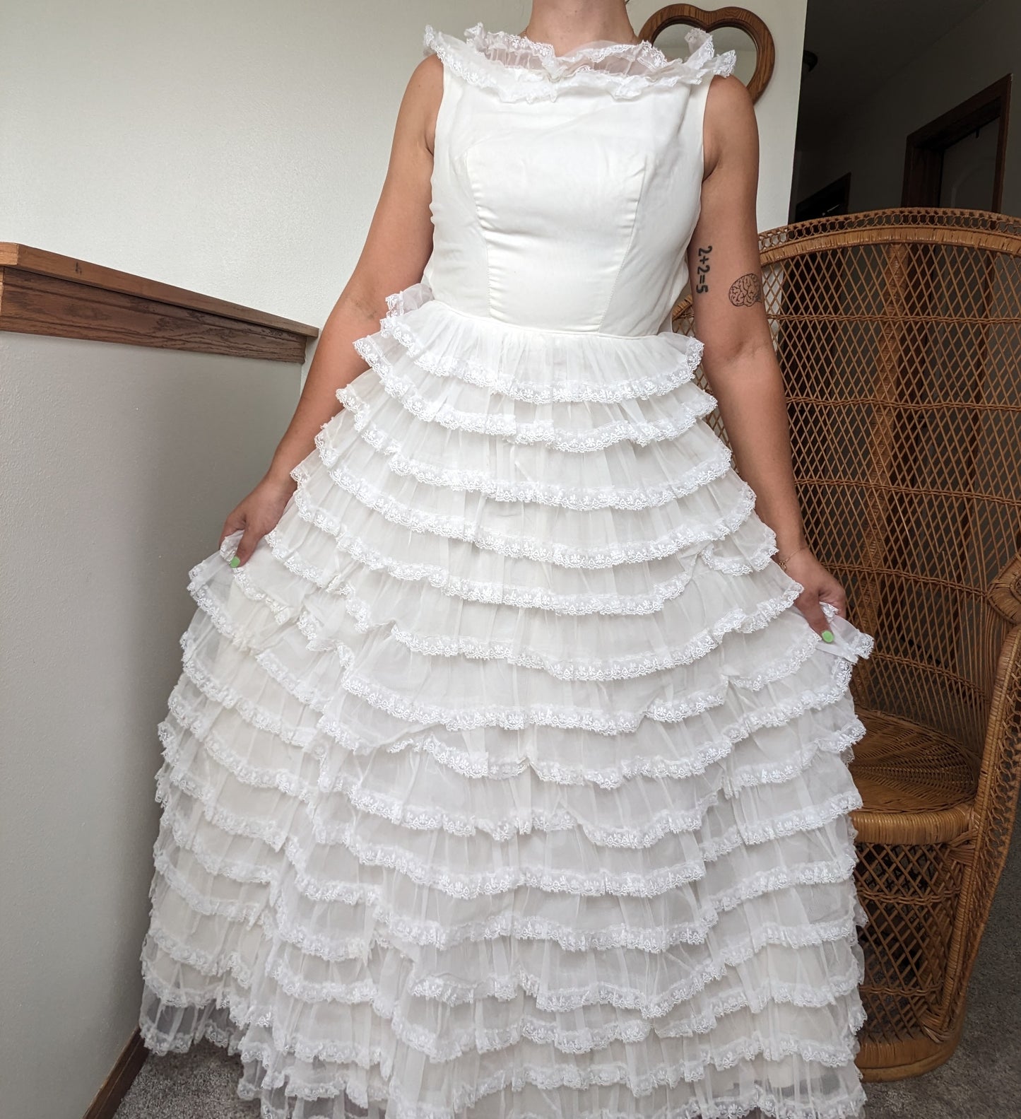 1960s tiered lace ruffle wedding gown