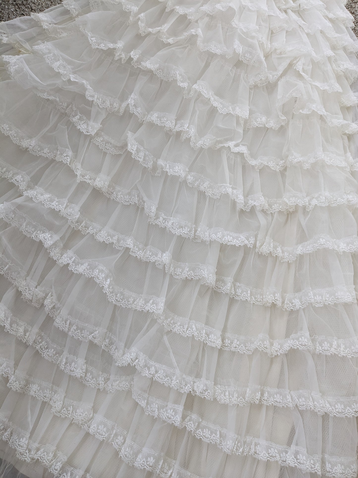 1960s tiered lace ruffle wedding gown