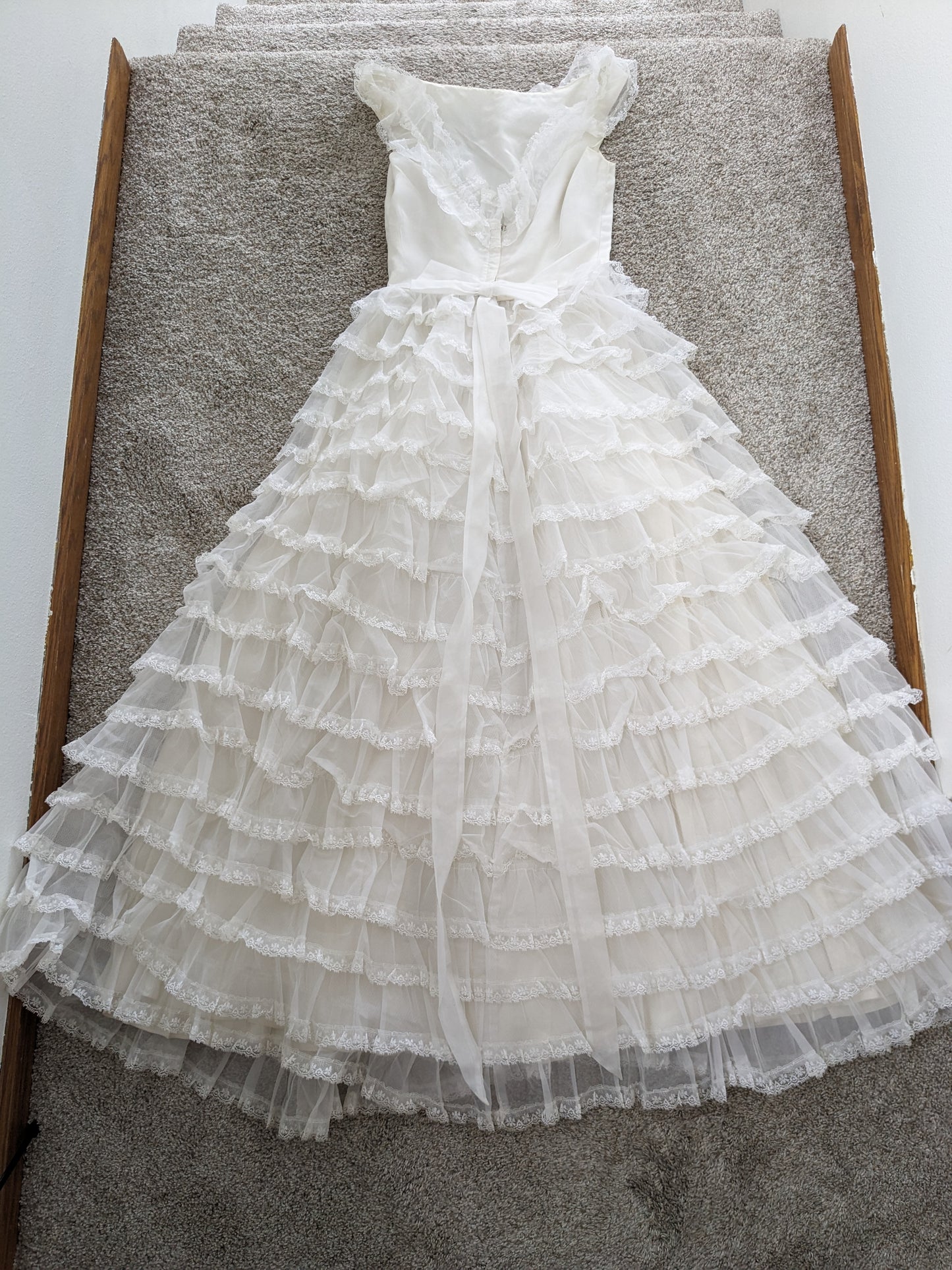 1960s tiered lace ruffle wedding gown