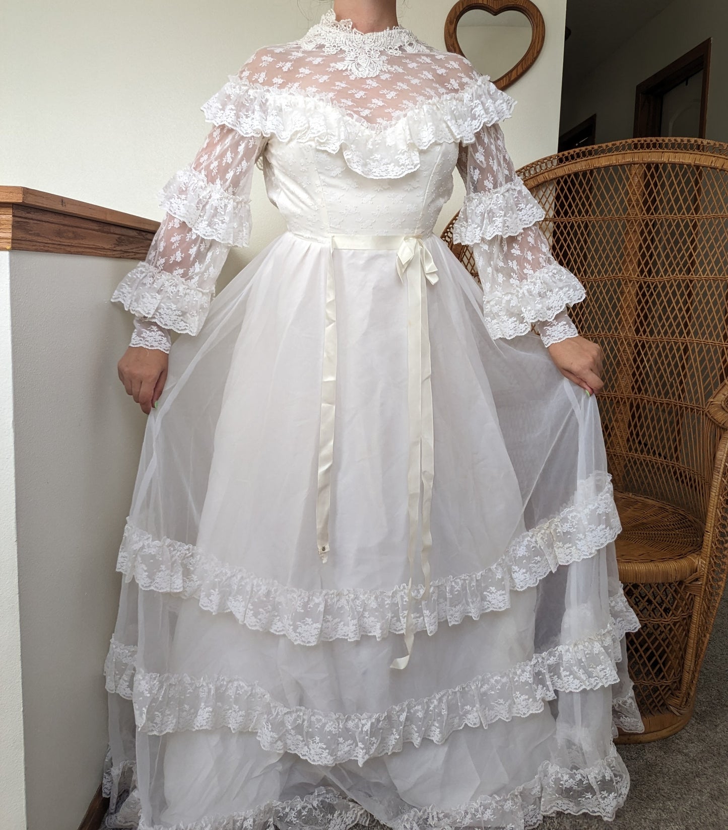 1970s tiered lace wedding gown