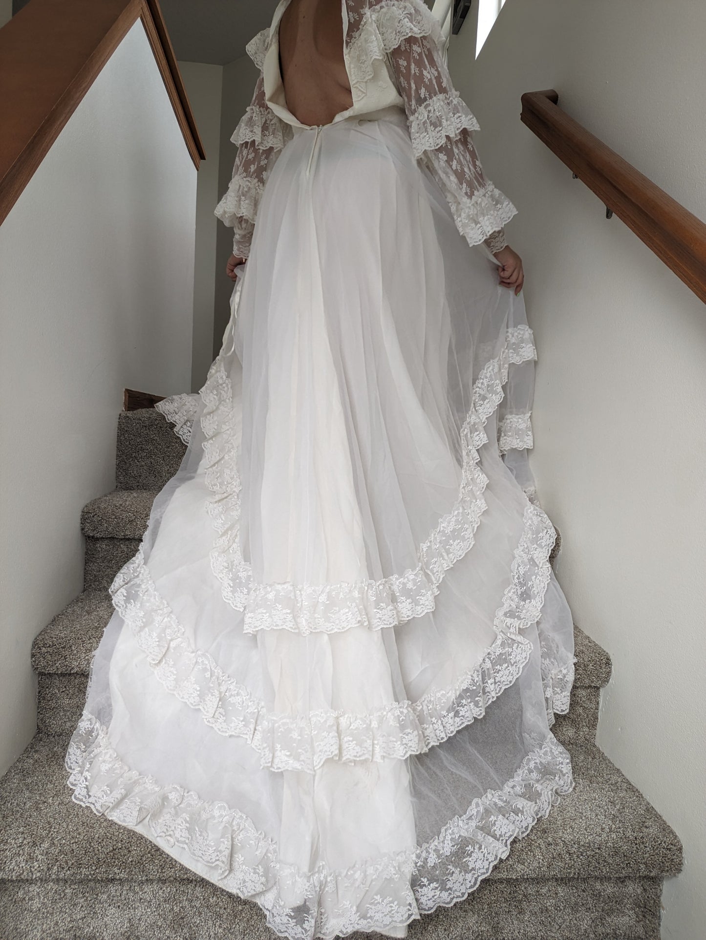 1970s tiered lace wedding gown