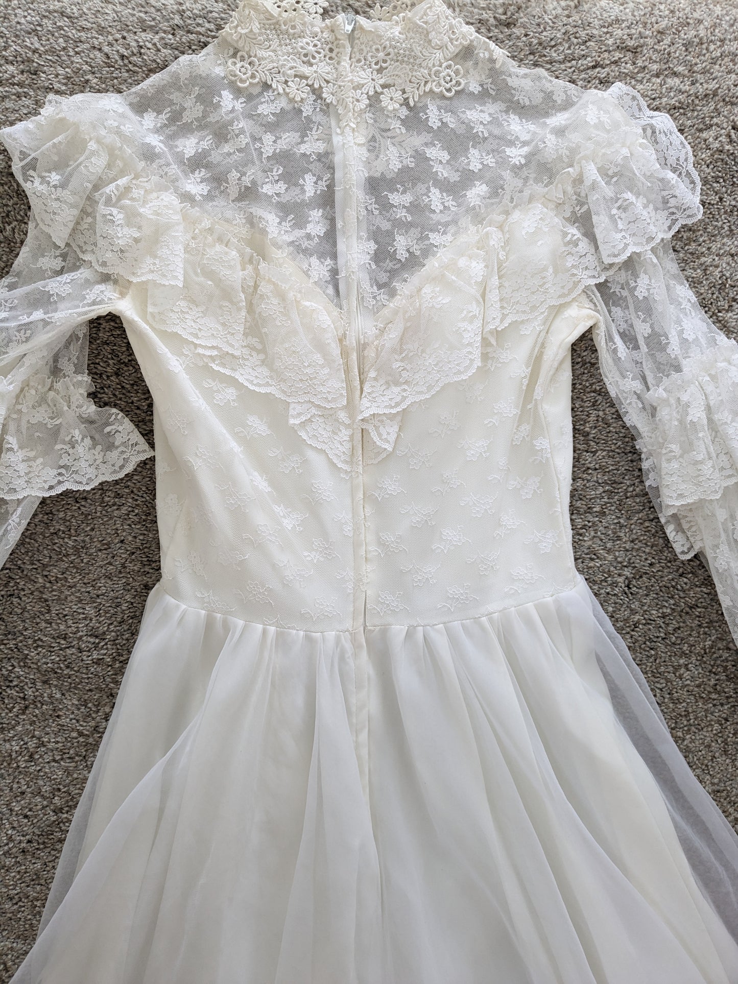 1970s tiered lace wedding gown