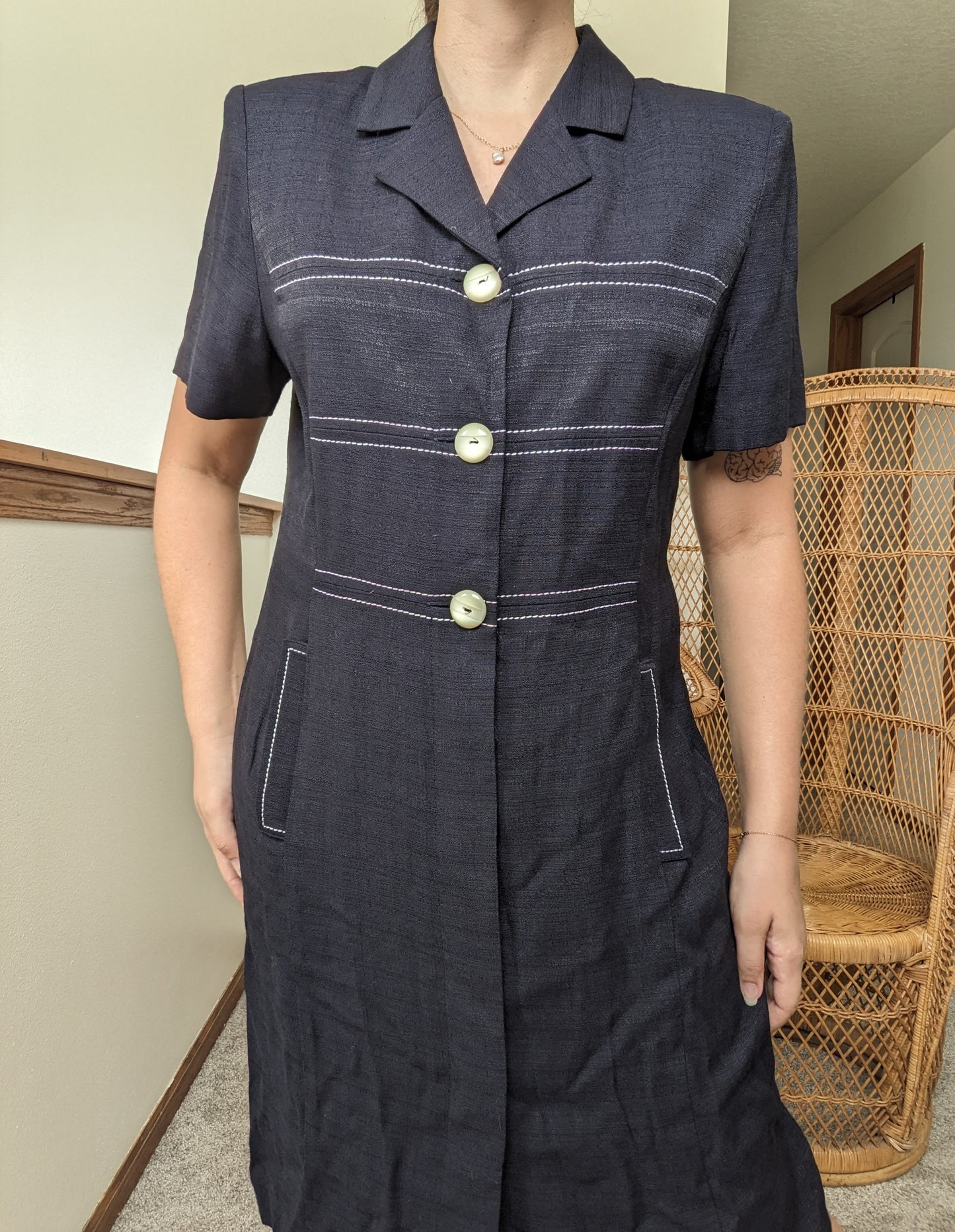 1980s navy dress