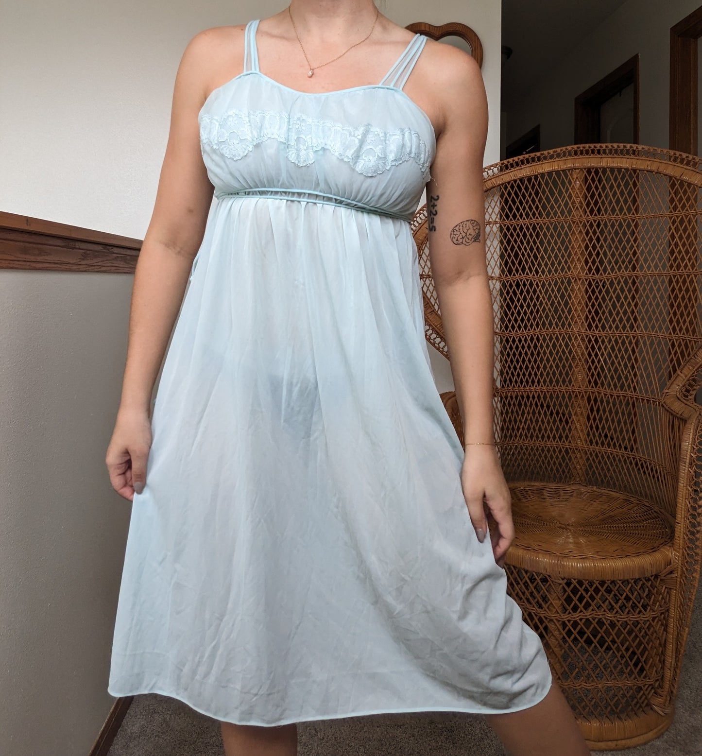 1970s powder blue babydoll slip