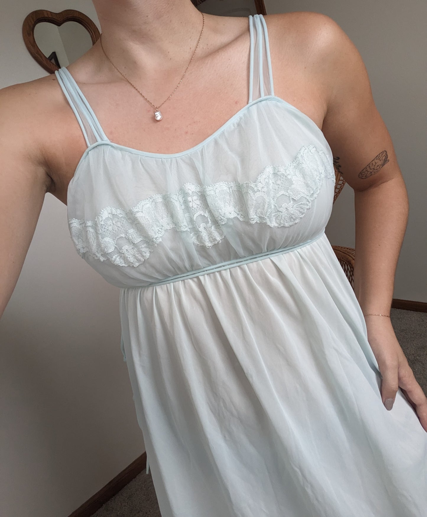 1970s powder blue babydoll slip