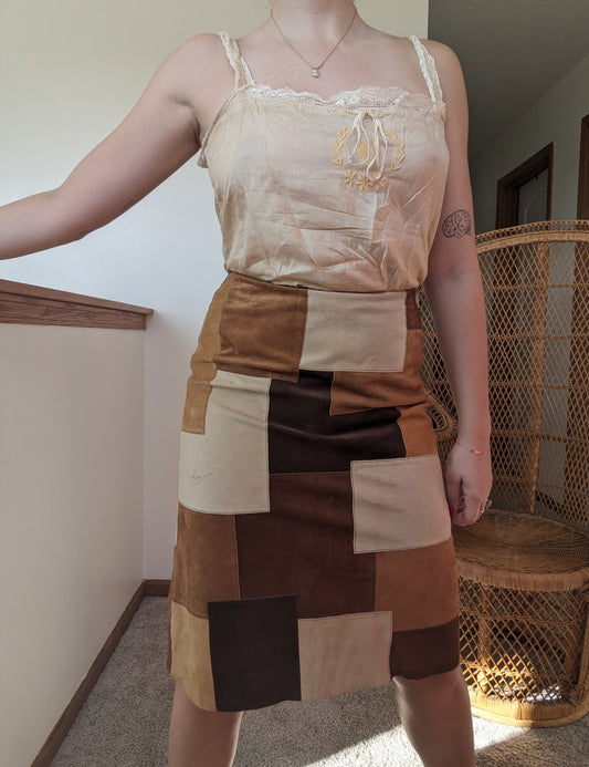 1990s patchwork suede skirt