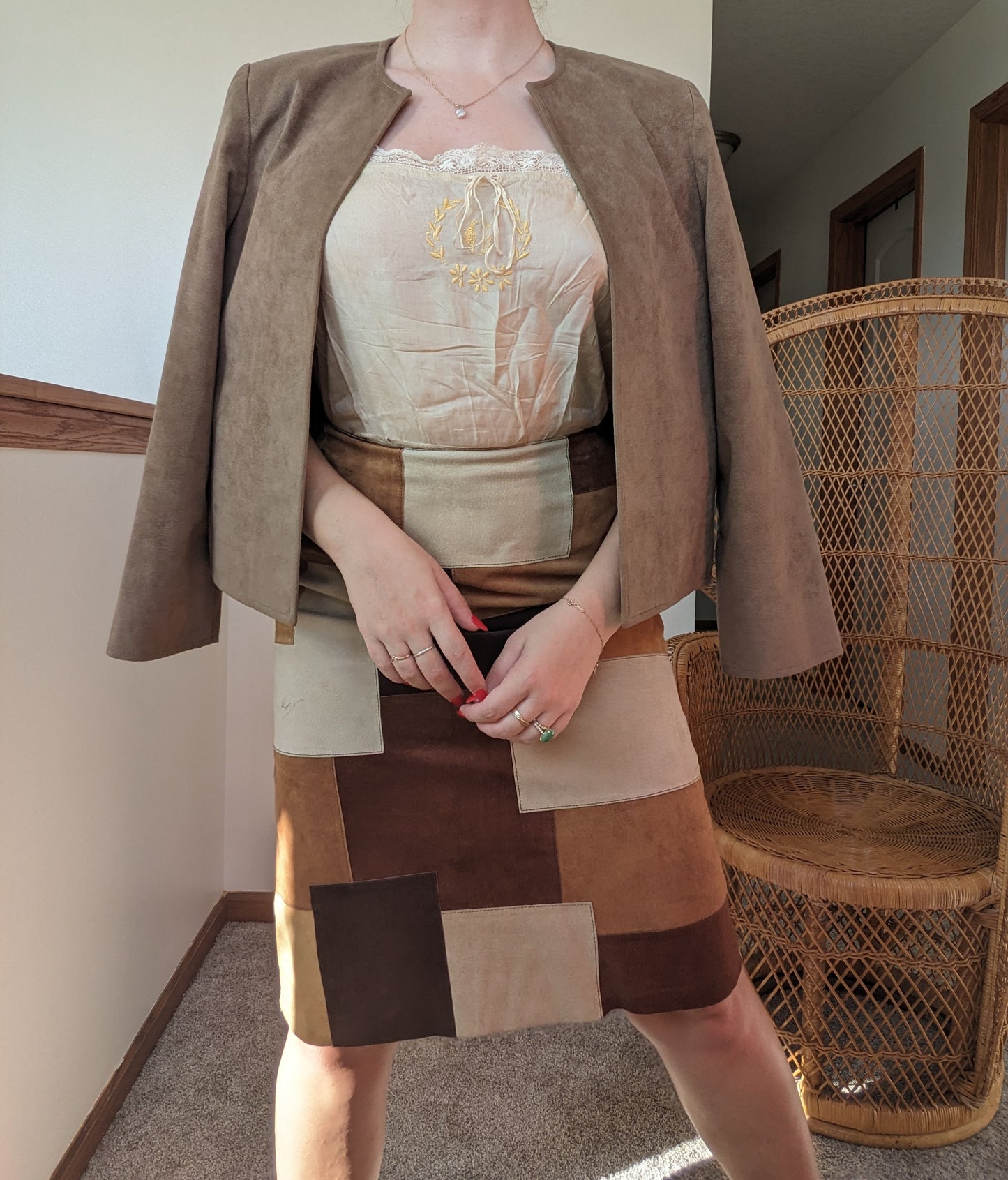 1990s patchwork suede skirt