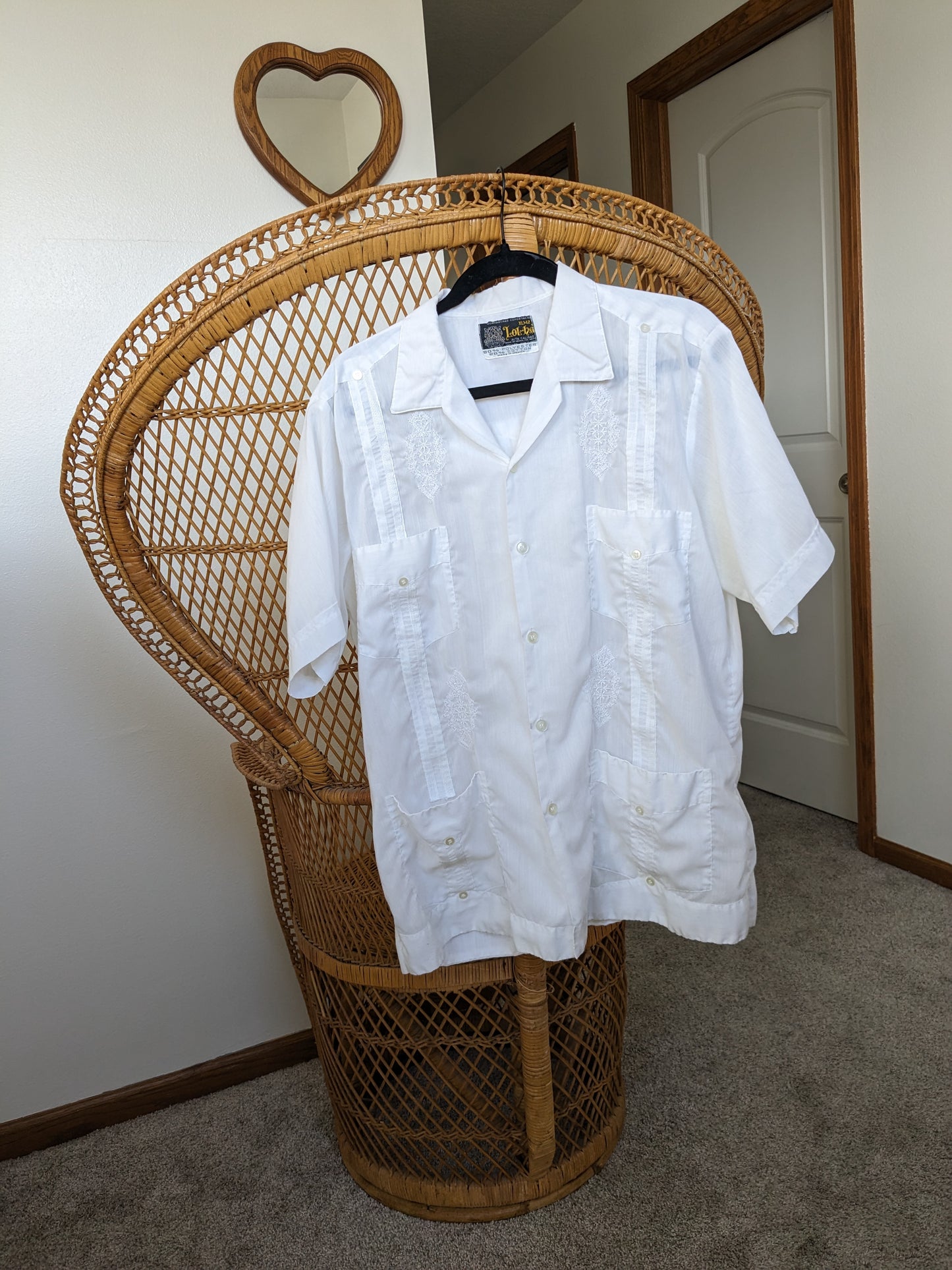 1970s embroidered white button down