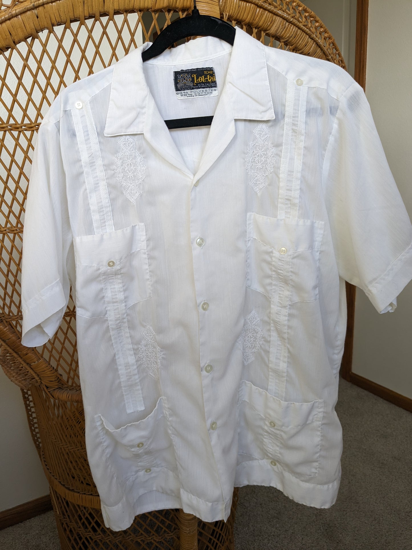 1970s embroidered white button down