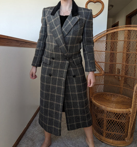 1980s structured plaid coat