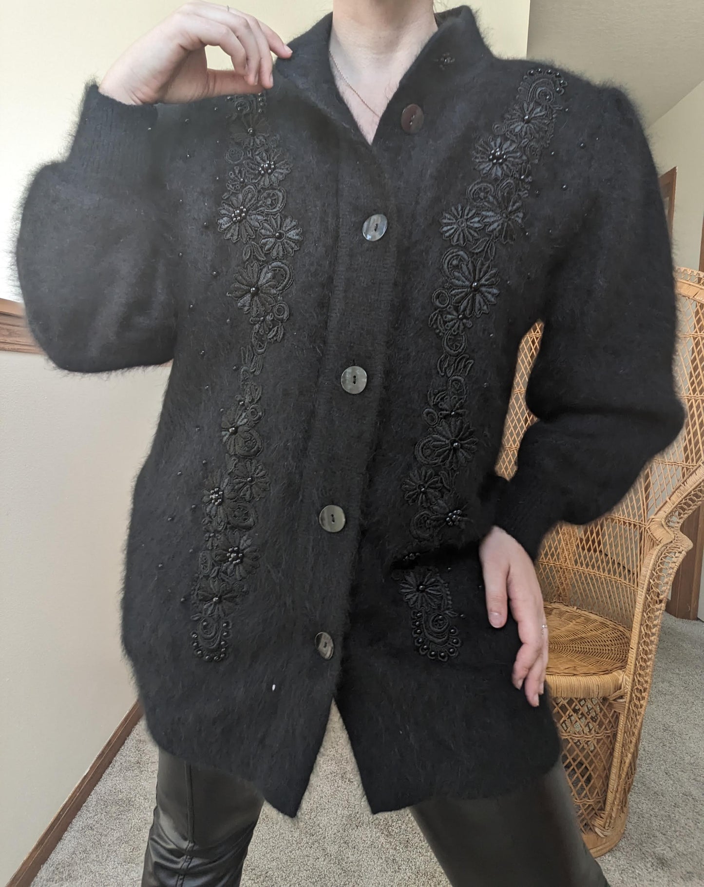 1980s furry cardigan sweater