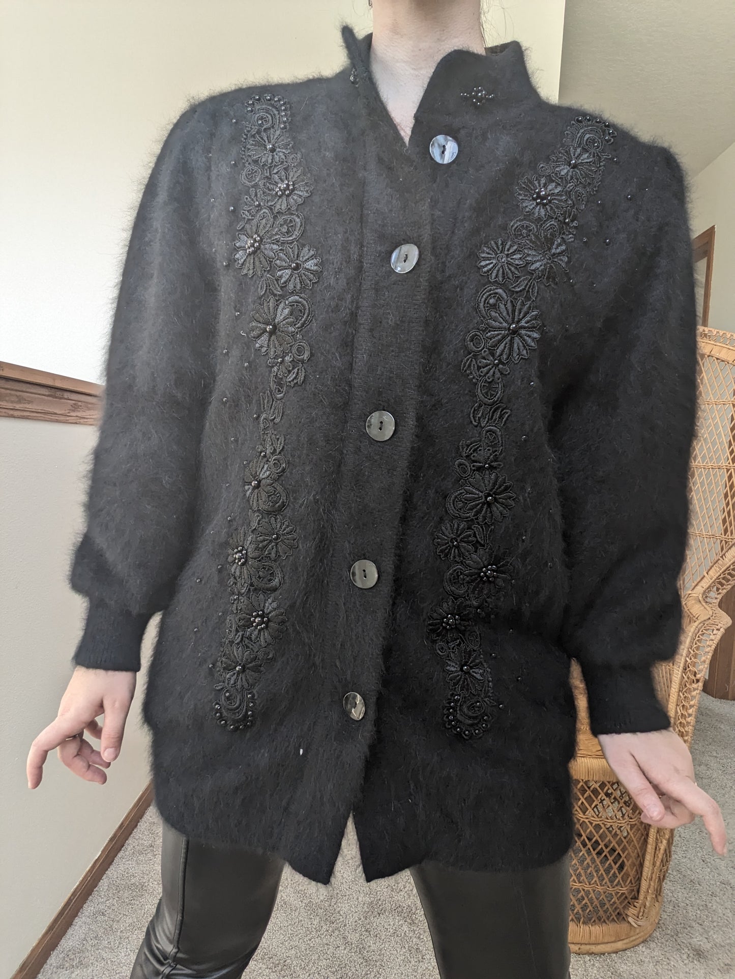 1980s furry cardigan sweater