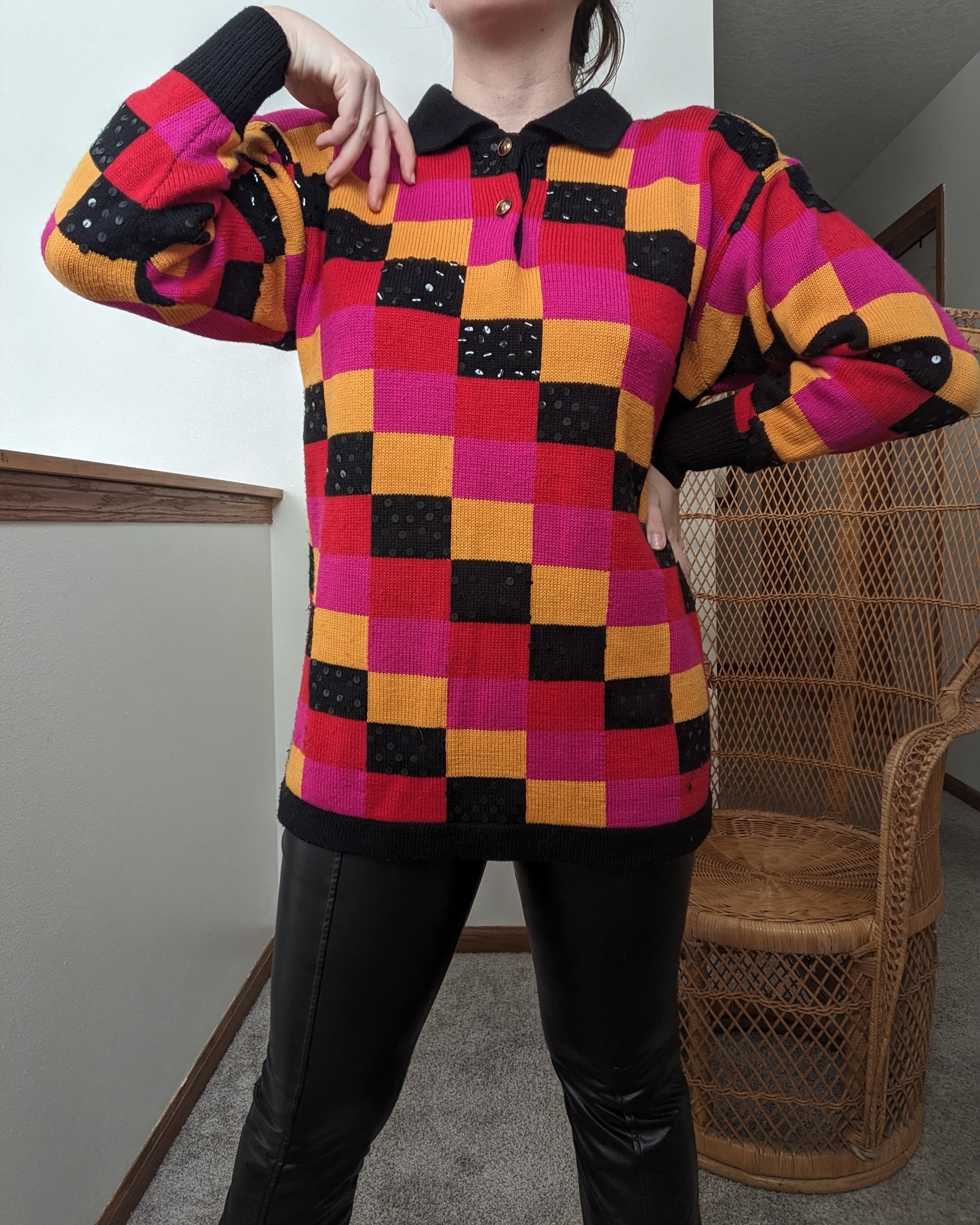 1980s checkered sequin sweater