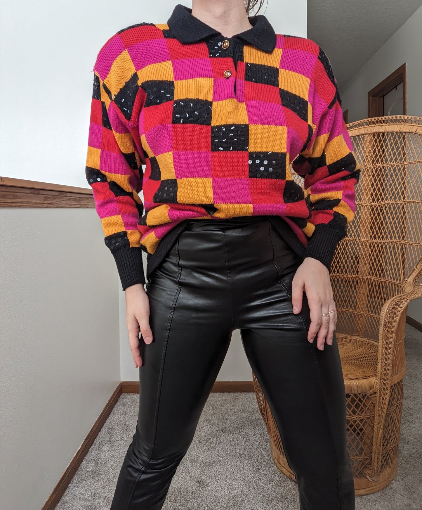 1980s checkered sequin sweater