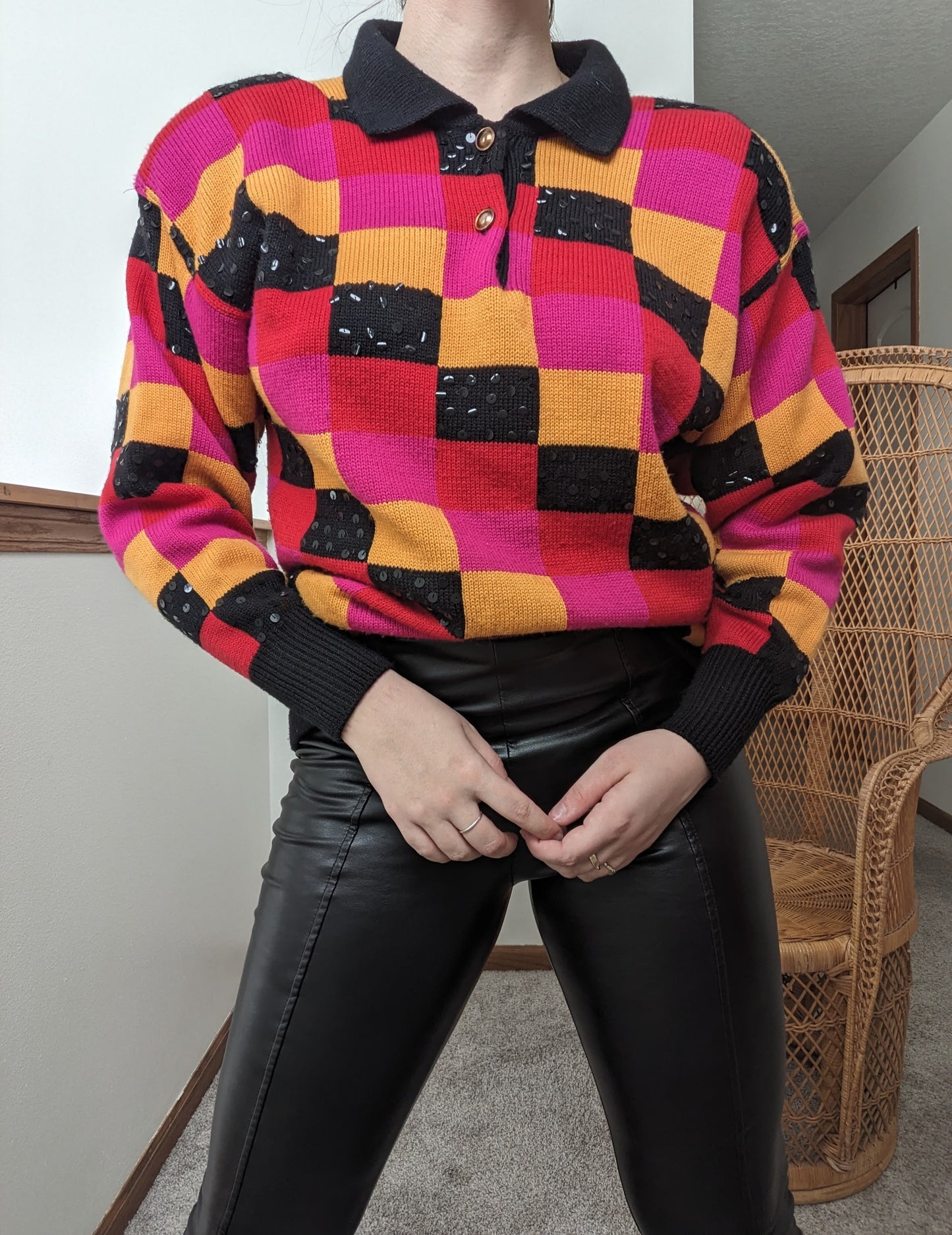 1980s checkered sequin sweater