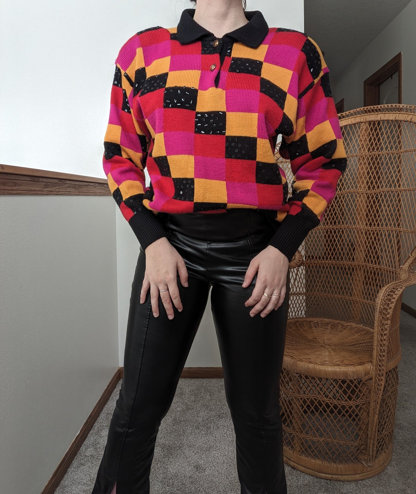 1980s checkered sequin sweater