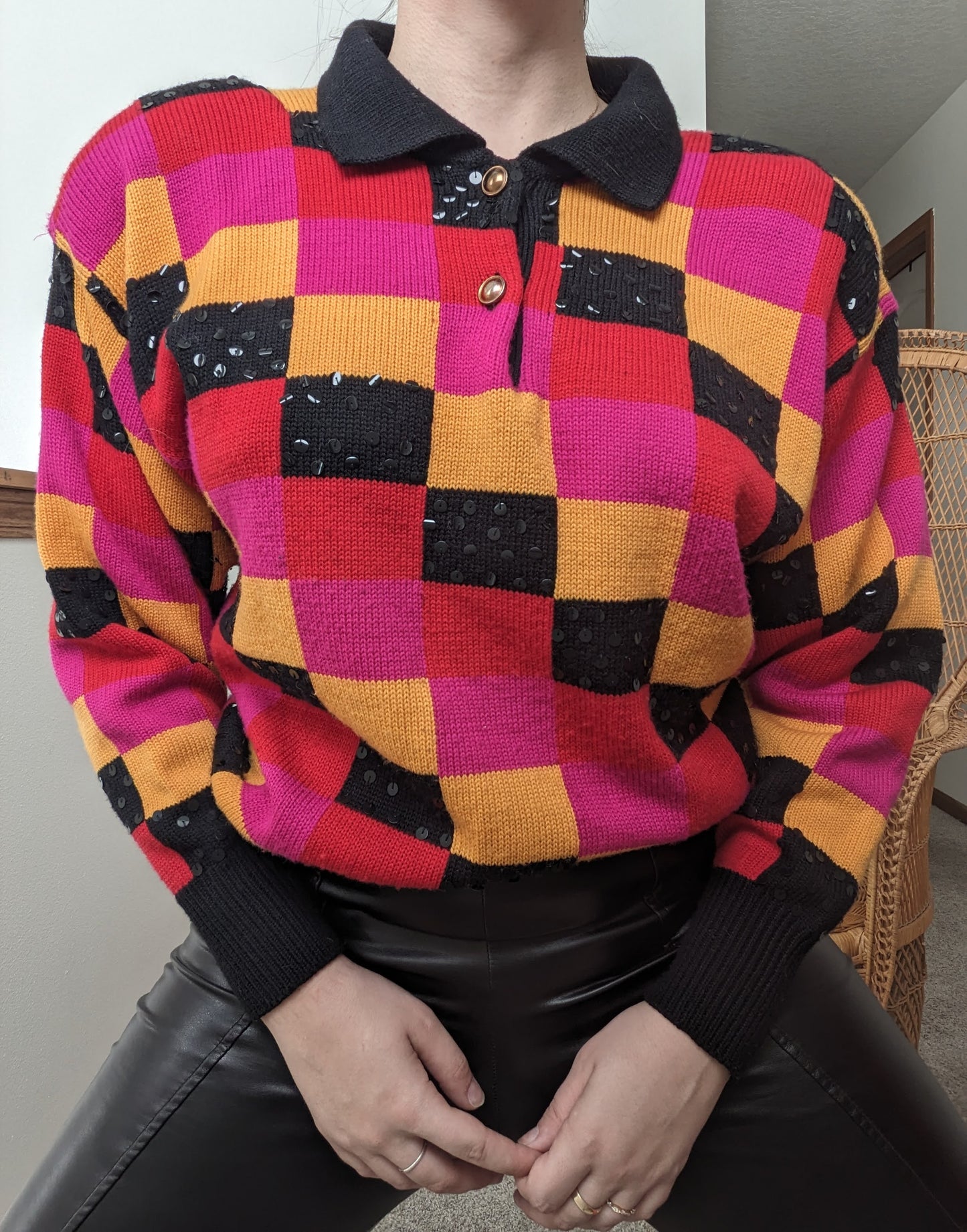 1980s checkered sequin sweater