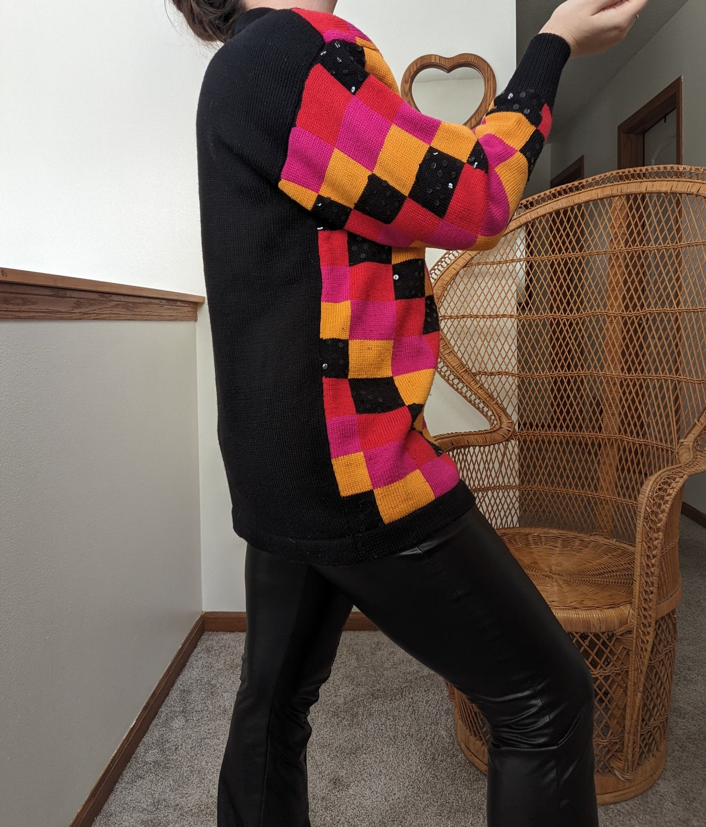 1980s checkered sequin sweater