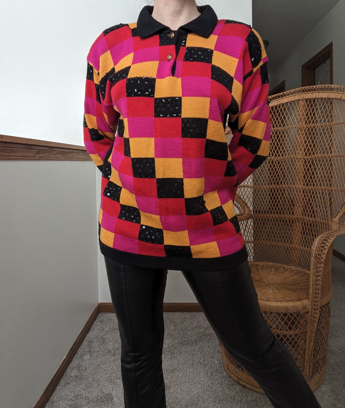 1980s checkered sequin sweater