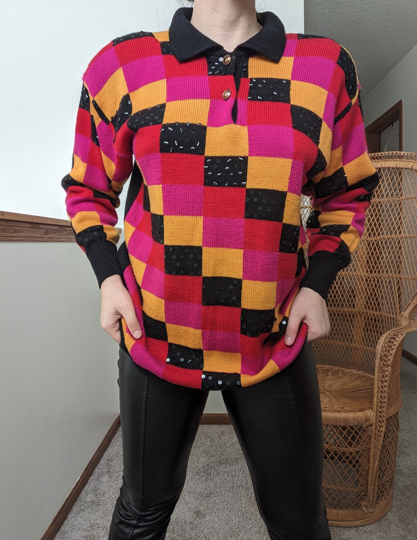 1980s checkered sequin sweater