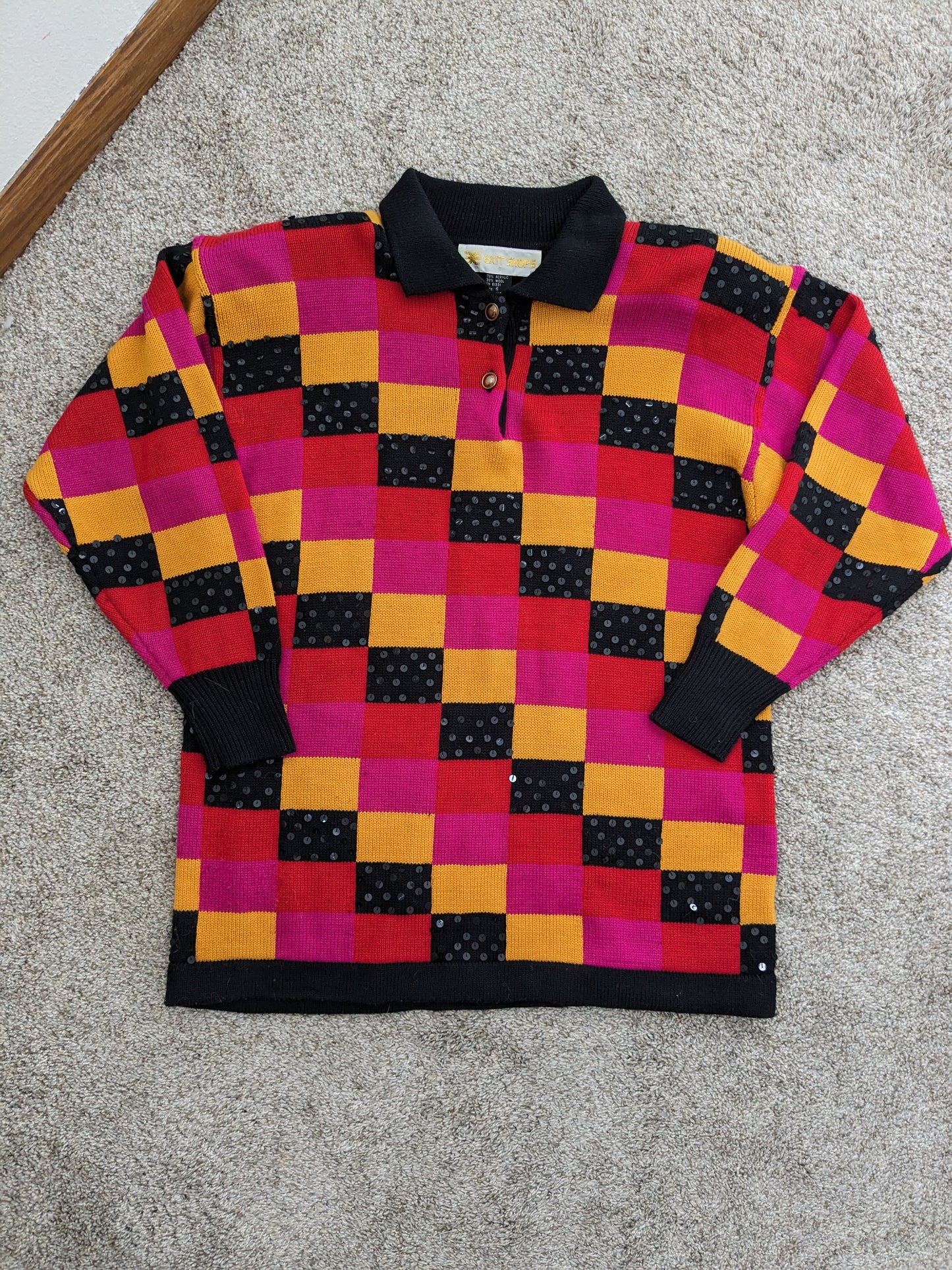 1980s checkered sequin sweater