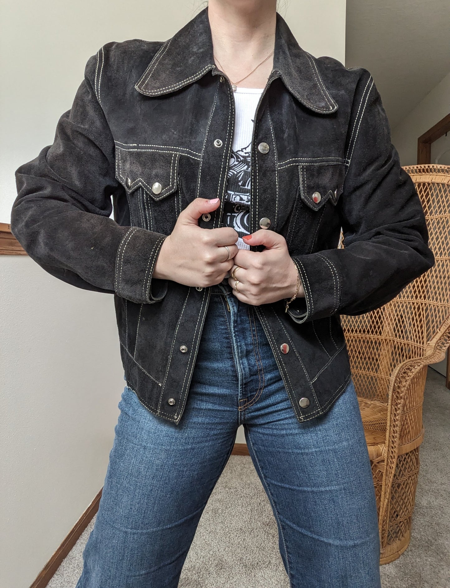 1970s black suede leather jacket