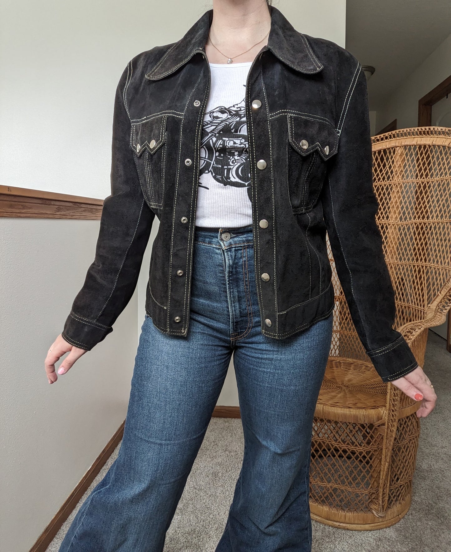 1970s black suede leather jacket