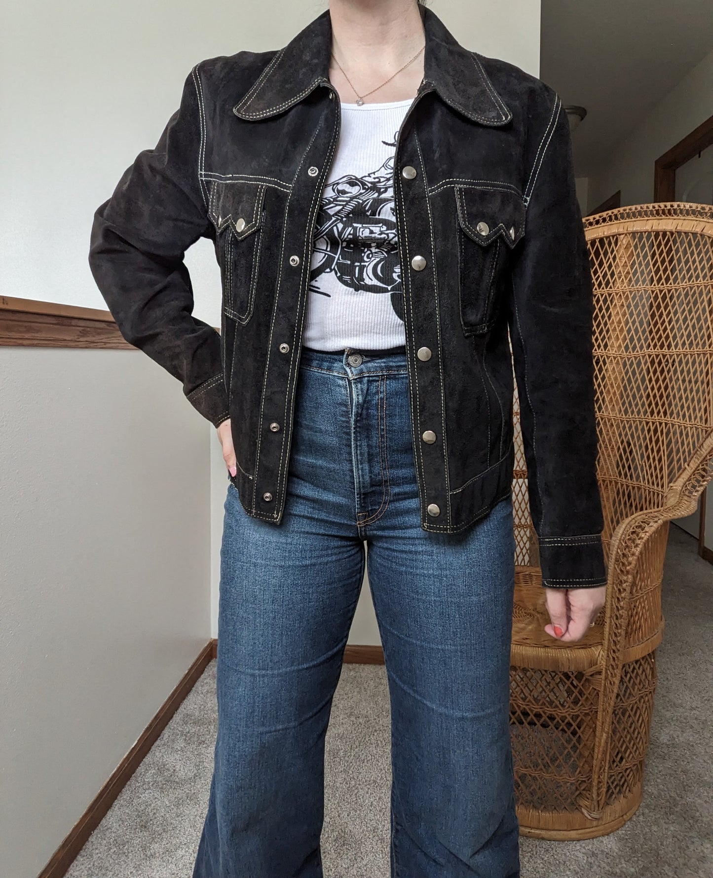 1970s black suede leather jacket