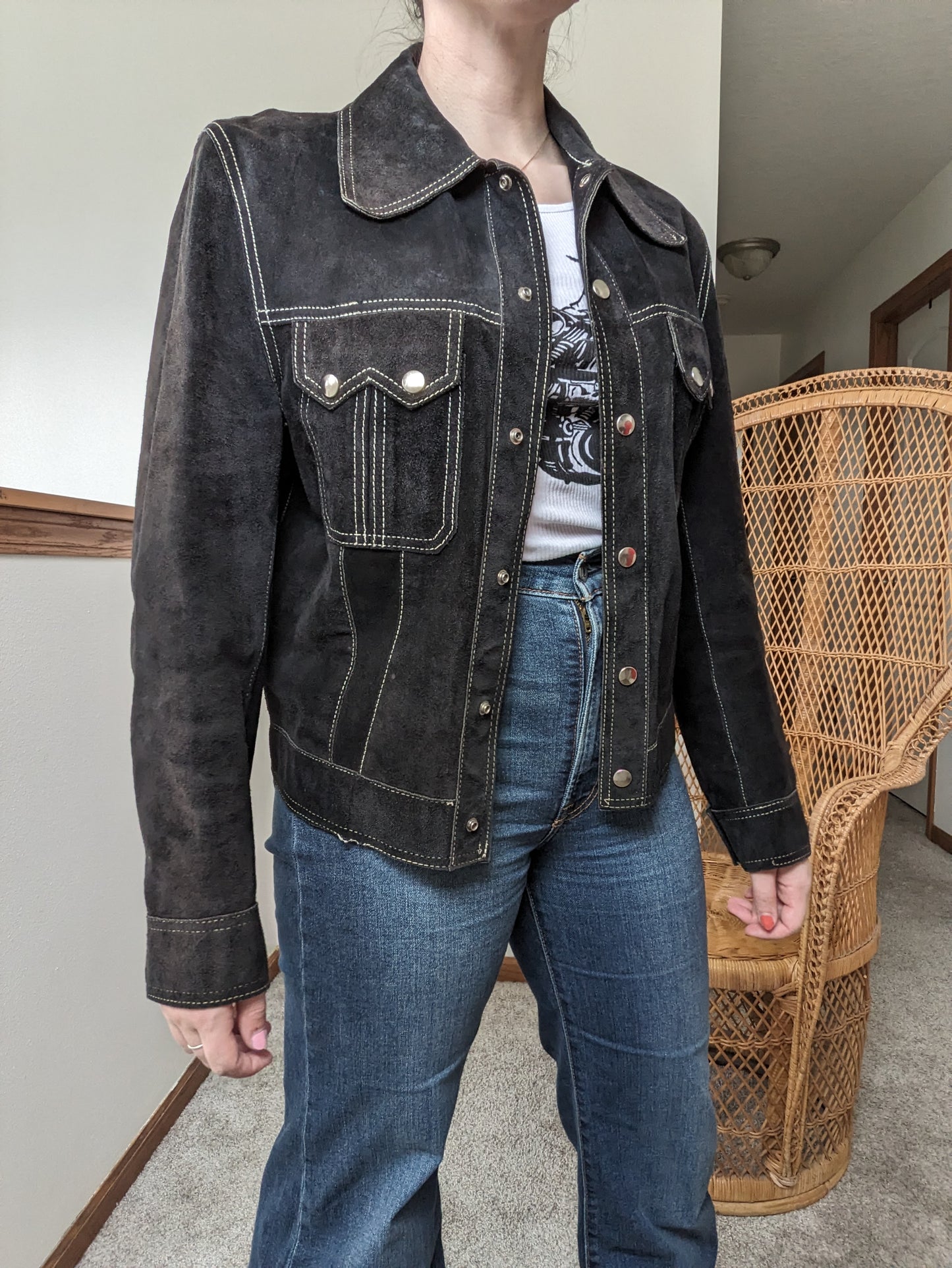 1970s black suede leather jacket