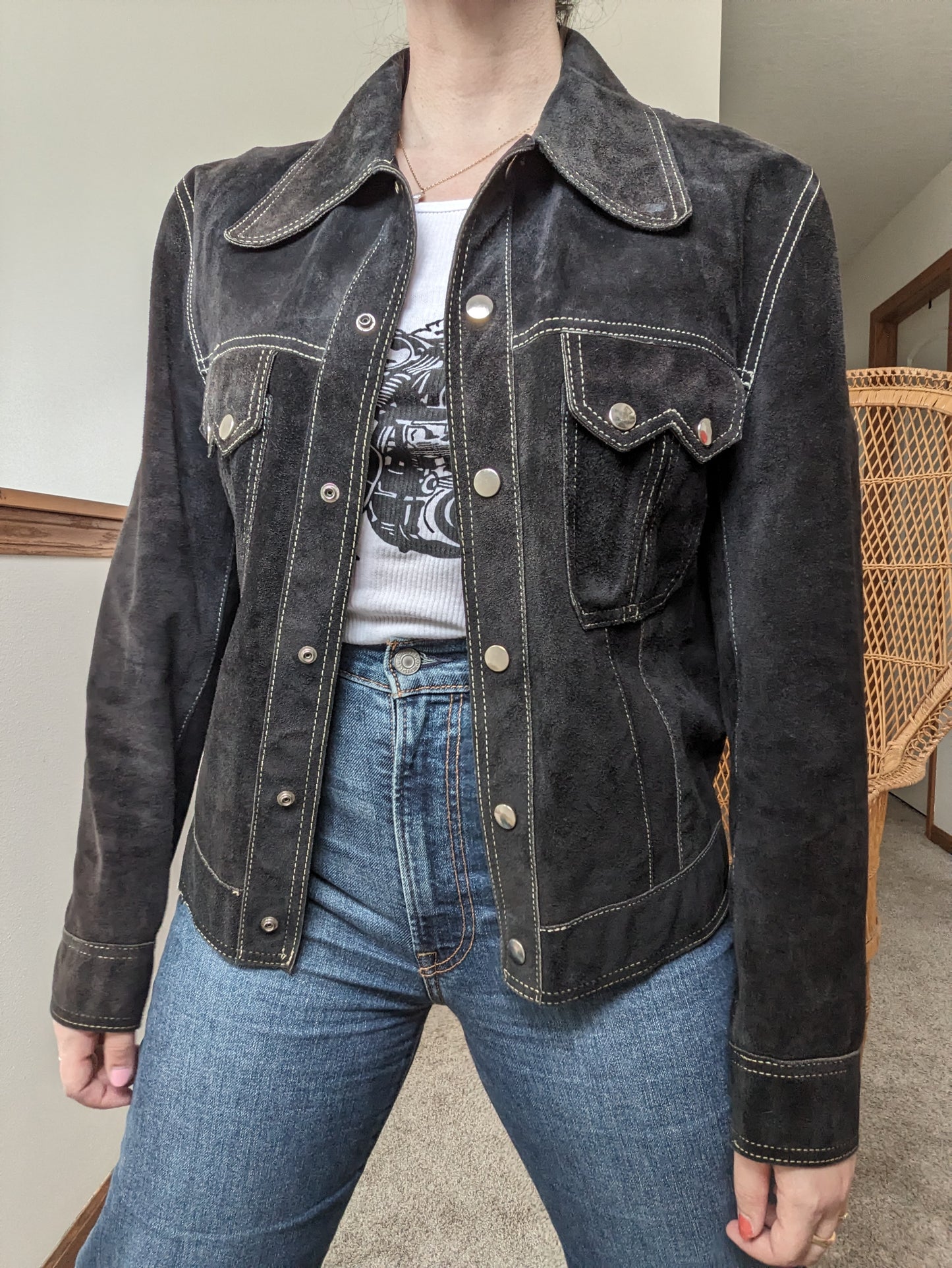 1970s black suede leather jacket