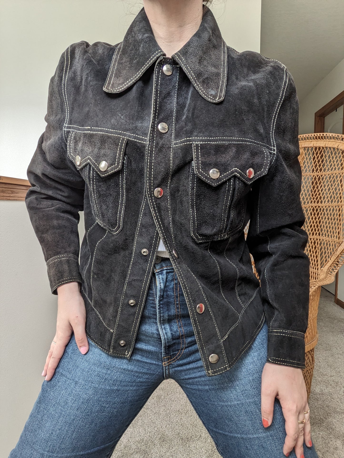 1970s black suede leather jacket