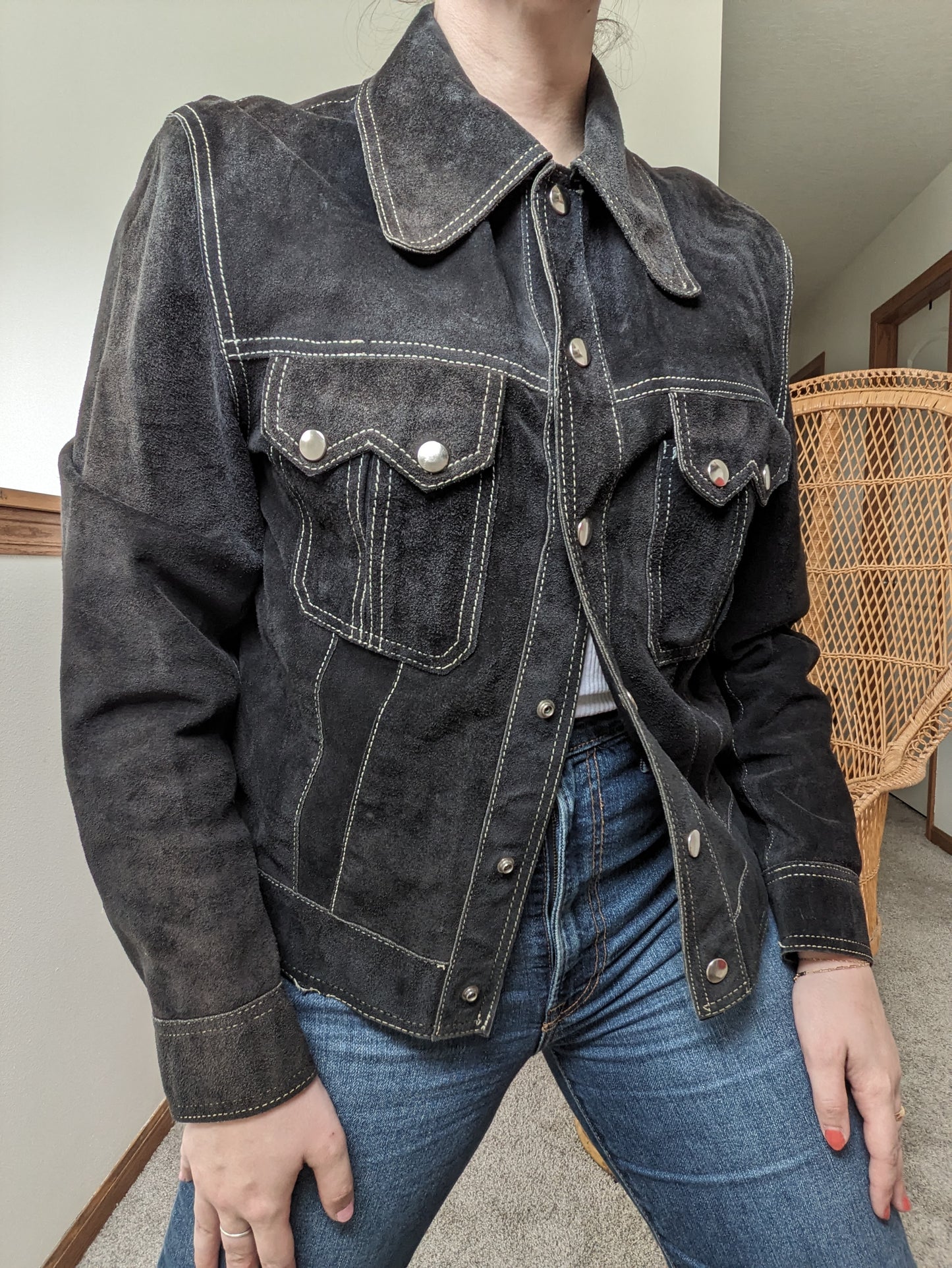 1970s black suede leather jacket