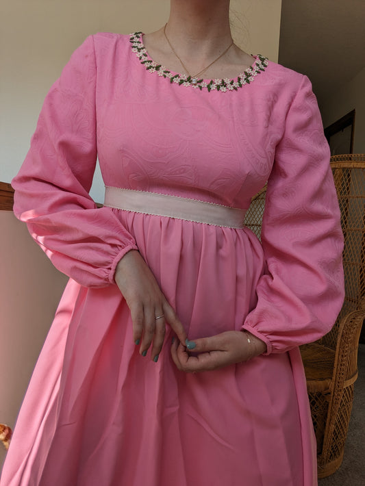 1960s pink floral maxi dress